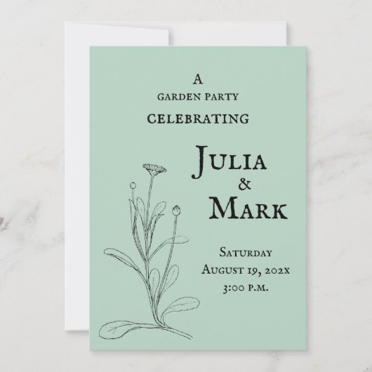 Invitation Mariage Garden Party | Sage bleu vert (Devant)