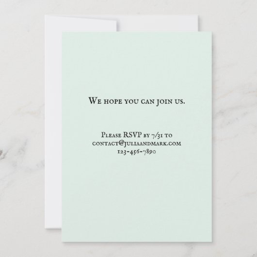 Invitation Mariage Garden Party | Sage bleu vert (Dos)