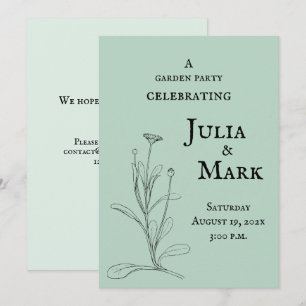 Invitation Mariage Garden Party   Sage bleu vert