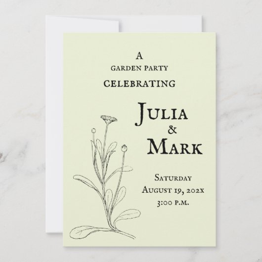 Invitation Mariage Garden Party | Sage jaune (Devant)