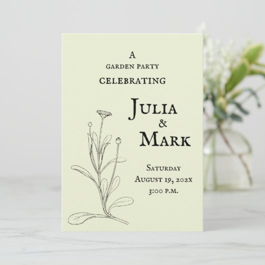 Invitation Mariage Garden Party | Sage jaune (Debout devant)