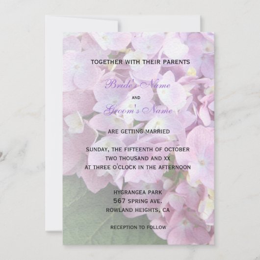 Invitation ©Mariage Garden Pink Hydrangeas (Devant)