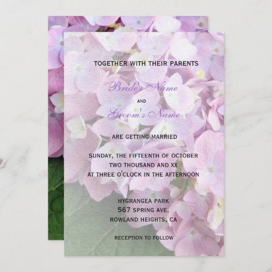 Invitation ©Mariage Garden Pink Hydrangeas (Devant / Derrière)