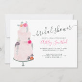 Invitation Mariage gâteau rose floral aquarelle nuptiale (Devant)