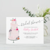 Invitation Mariage gâteau rose floral aquarelle nuptiale (Debout devant)