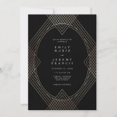 Invitation Mariage Gatsby d'Art Déco Ovale Noir Or (Devant)