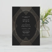 Invitation Mariage Gatsby d'Art Déco Ovale Noir Or (Debout devant)