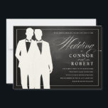 Invitation Mariage Gay Chalkboard Deux Pièces Silhouettes<br><div class="desc">Pour l'éloquent couple gay : Deux mariés cool en silhouettes noir et blanc jumelés avec un script élégant sur ce faire-part de mariage de tableau noir. Maintenant avec un fond de tableau noir et 2 cravates d'arc. (tous ces éléments sont adaptables à l'échelle et peuvent être déplacés). Veuillez me contacter...</div>