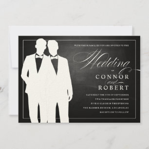 Invitation Mariage Gay Chalkboard Deux Pièces Silhouettes