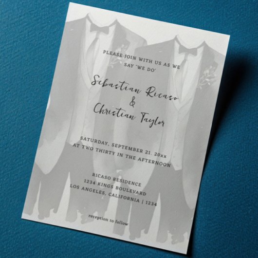Invitation Mariage gay deux pièces en costume et Cravate