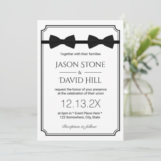 Invitation Mariage gay double Bow Cravate classique encadré (Debout devant)