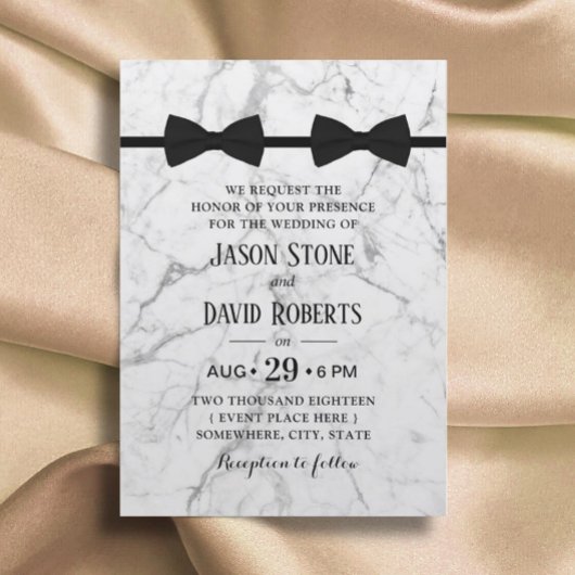 Invitation Mariage Gay Double Bow Cravates Marbre moderne