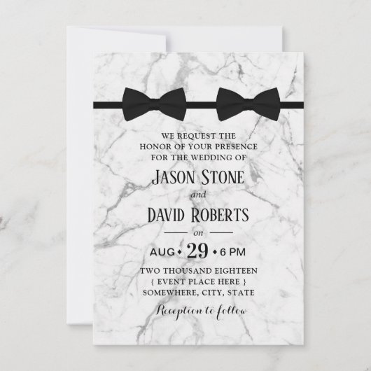 Invitation Mariage Gay Double Bow Cravates Marbre moderne (Devant)