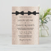 Invitation Mariage Gay double Bow Cravates moderne ivoire or (Debout devant)