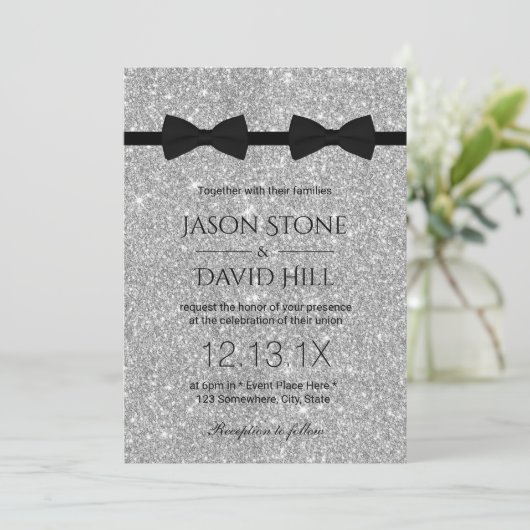 Invitation Mariage gay double Bow Cravates moderne Parties sc (Debout devant)