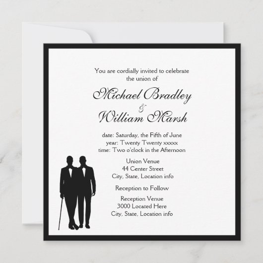 Invitation Mariage Gay Groom et Groom Elegant (Devant)