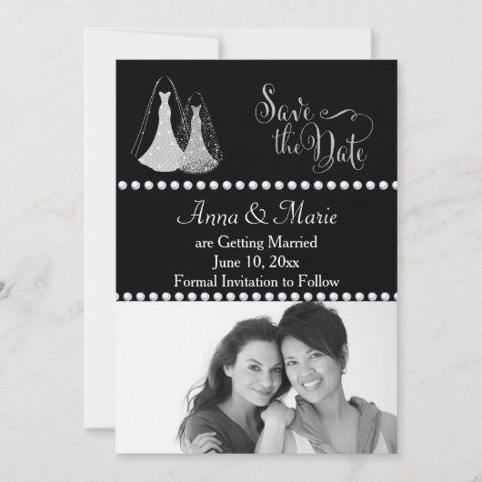 Invitation Mariage Gay Photo Enregistrer la Date Argent (Devant)