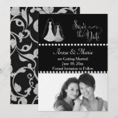 Invitation Mariage Gay Photo Enregistrer la Date Argent (Devant / Derrière)