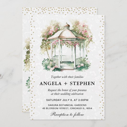 Invitation Mariage Gazebo du jardin de printemps aquarelle (Devant / Derrière)