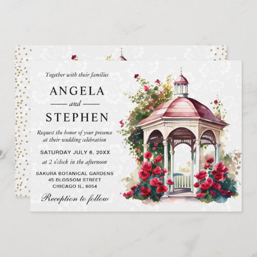 Invitation Mariage Gazebo du jardin de printemps aquarelle (Devant / Derrière)