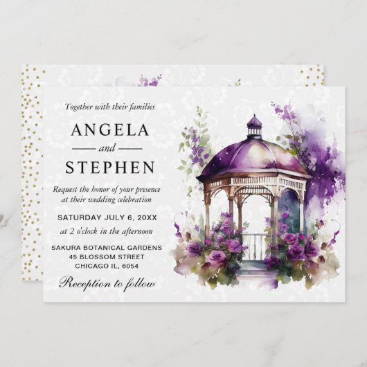 Invitation Mariage Gazebo du jardin de printemps aquarelle (Devant / Derrière)