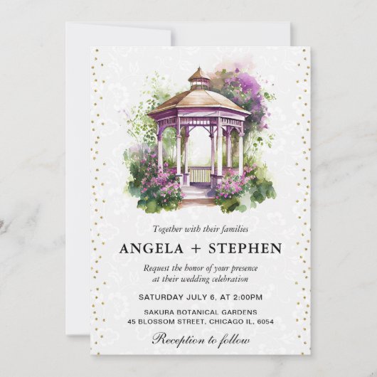 Invitation Mariage Gazebo du jardin de printemps aquarelle (Devant)