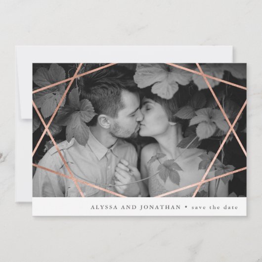 Invitation Mariage Geo | Faux Copper avec photo Enregistrer l (Devant)