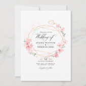 Invitation Mariage géométrique à code QR RSVP Fleur de cerisi (Devant)