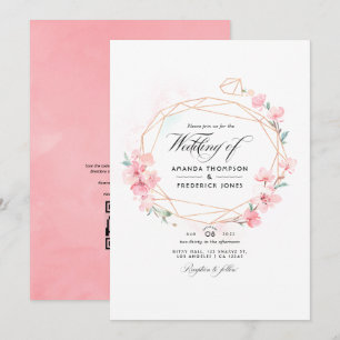 Invitation Mariage géométrique à code QR RSVP Fleur de cerisi