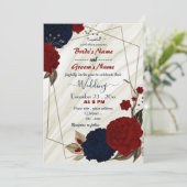 Invitation mariage géométrique à fleurs bleu rouge et bleu ma (Debout devant)