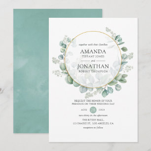 Invitation Mariage géométrique à l'aquarelle Eucalyptus