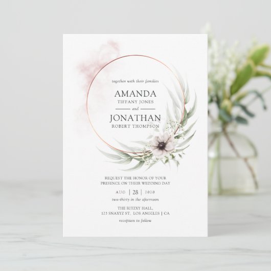 Invitation Mariage géométrique à l'aquarelle Eucalyptus (Debout devant)