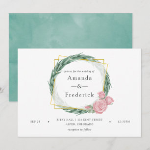 Invitation Mariage géométrique à l'aquarelle Eucalyptus Rose