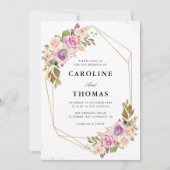 Invitation mariage géométrique à l'aquarelle lavande et rose (Devant)