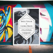 Invitation Mariage géométrique Abstrait noir et blanc minimal