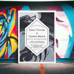 Invitation Mariage géométrique Abstrait noir et blanc minimal