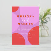 Invitation Mariage géométrique Abstrait rose & rouge gras (Debout devant)