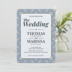 Invitation Mariage Géométrique Art Déco Bleu Poussiéreux Mode