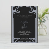 Invitation Mariage géométrique Art déco noir et argenté (Debout devant)