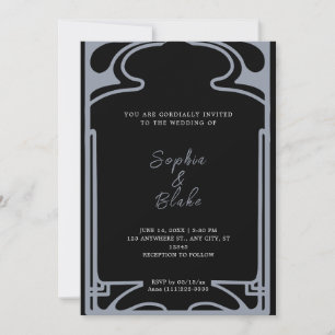 Invitation Mariage géométrique Art déco noir et argenté