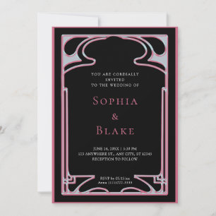 Invitation Mariage géométrique Art déco noir et rose