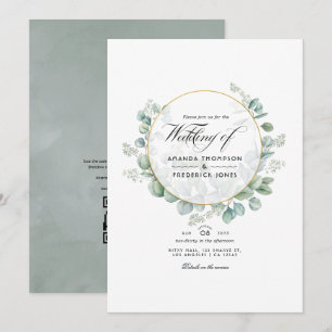 Invitation Mariage géométrique au code QR Eucalyptus Silver S