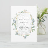 Invitation Mariage géométrique au code QR Eucalyptus Silver S (Debout devant)