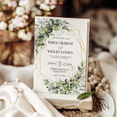 Invitation Mariage Géométrique au Eucalyptus Doré et Verdure