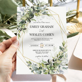 Invitation Mariage Géométrique au Eucalyptus Doré et Verdure