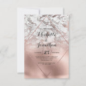 Invitation Mariage géométrique blanc dégradé or rose marbre (Devant)