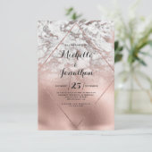 Invitation Mariage géométrique blanc dégradé or rose marbre (Debout devant)