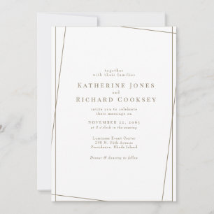 Invitation Mariage Géométrique Blanc & Or Moderne Sans Parent