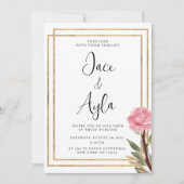 Invitation Mariage géométrique blanc or rose menthe (Devant)