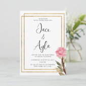 Invitation Mariage géométrique blanc or rose menthe (Debout devant)